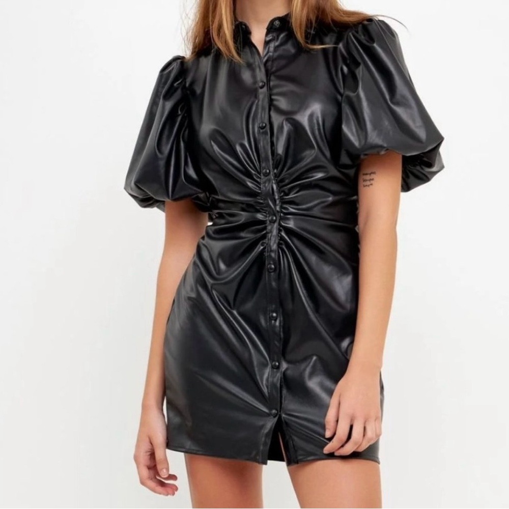 Endless Rose Black Faux Leather Mini Dress